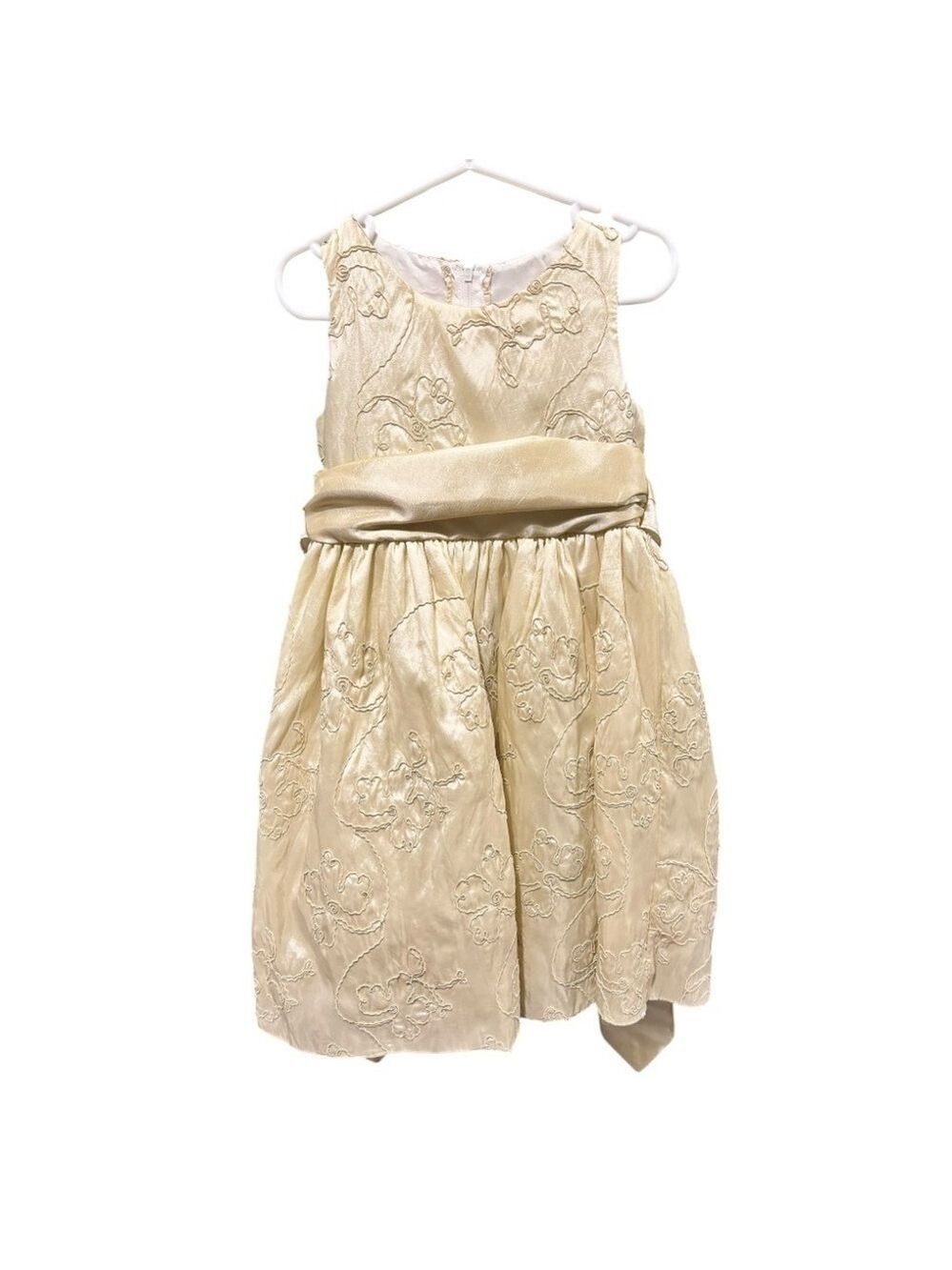 SWEET KIDS Flower Girl Dress Champagne Taffeta Tulle Underskirt Girls Size 4